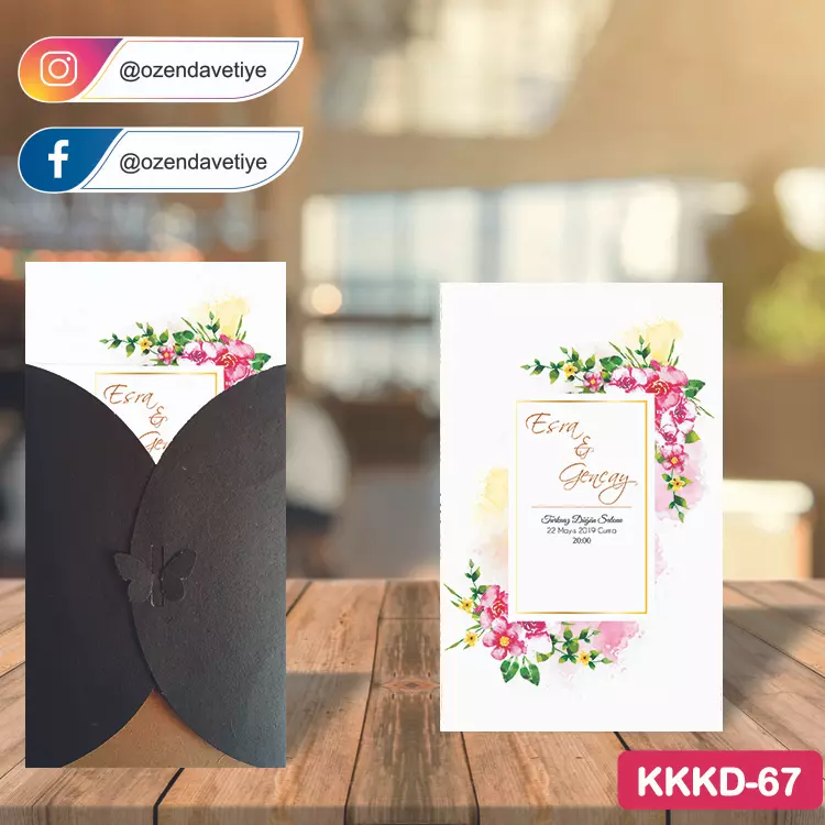 ozen-davetiye-Düğün Davetiyesi - Kahverengi Kelebekli Kraft Zarflı Davetiye Model No:67